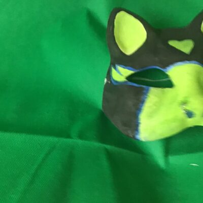 Green and blue cat mask